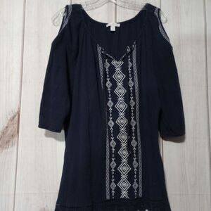 Westport‎ 1962 Shirt Ladies 2x Lace light weight Navy white Embroidered